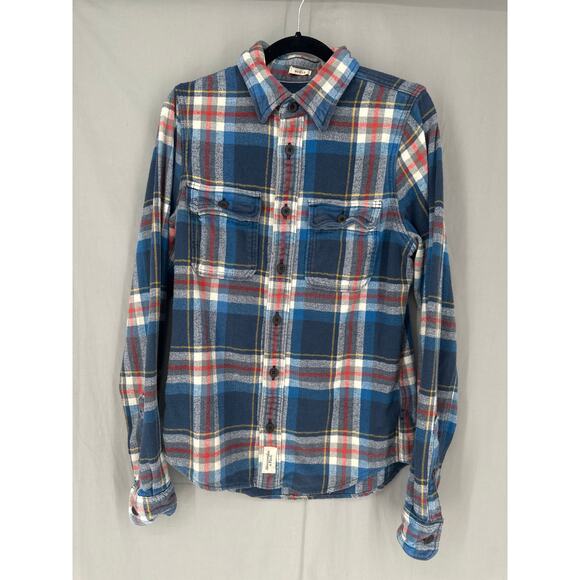 Vintage Abercrombie Fitch Shirt Mens Medium Blue Plaid Muscle Flannel Button Y2K - Picture 1 of 6